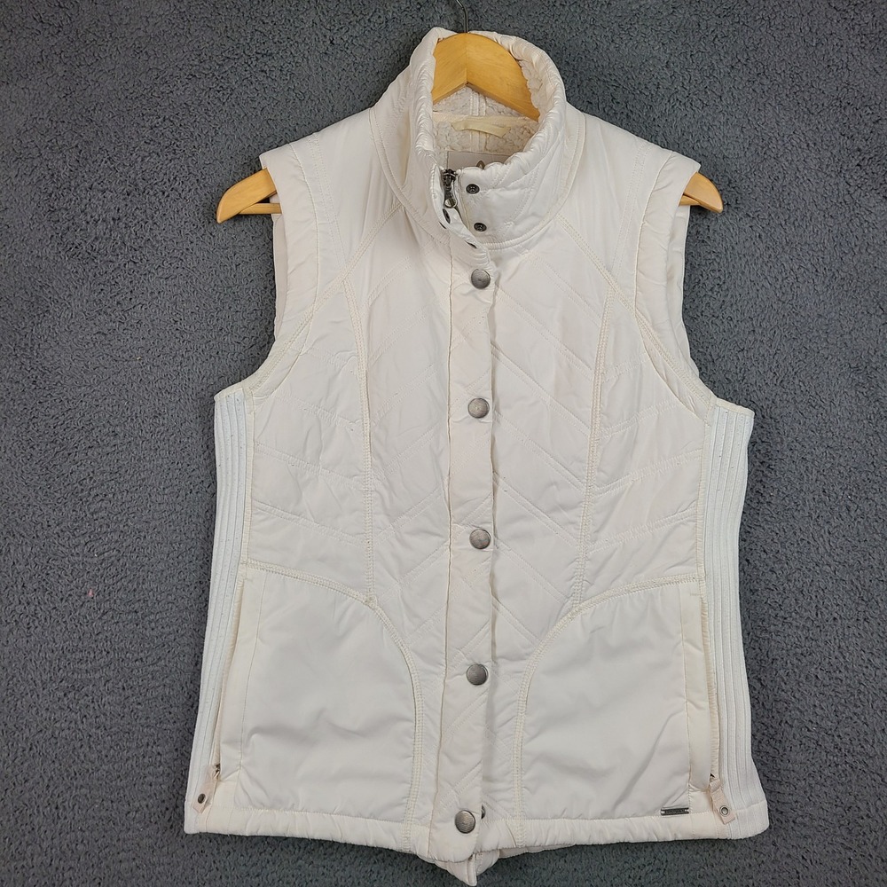 Prana Diva Womens Large Quilted Sherpa Lined Vest Ivory White Full Zip